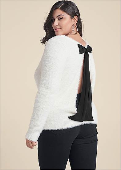 Plus Size Bow Detail Open Back Sweater