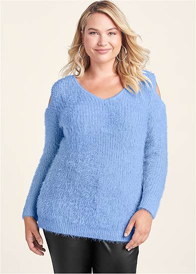 Plus Size Cutout Eyelash Sweater