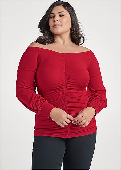 Plus Size Ruched Off-The-Shoulder Top