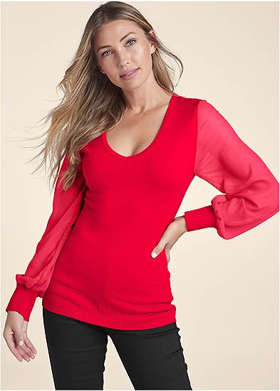 Plus Size Chiffon Sleeve Sweater