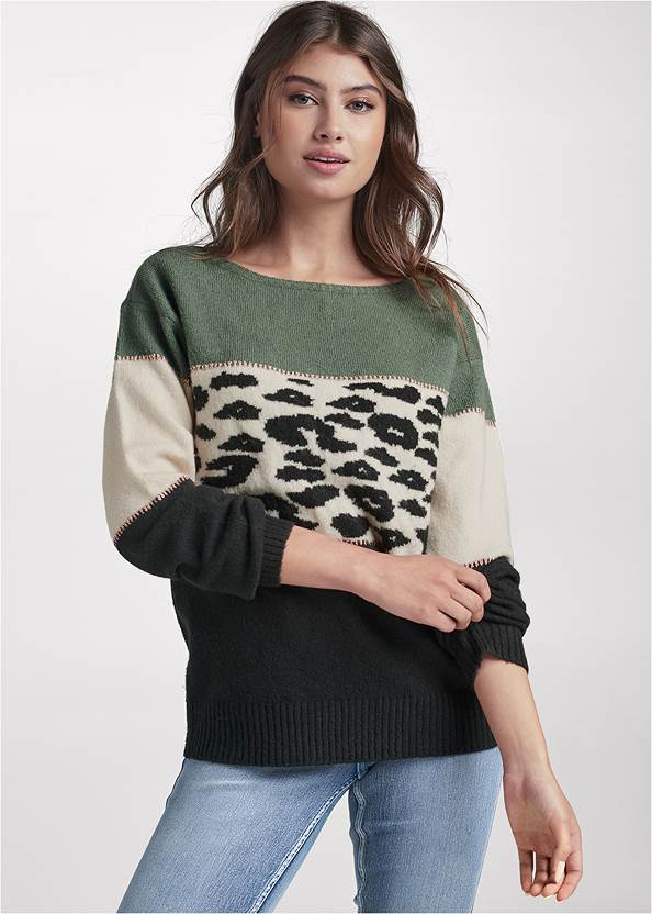 Alternate View Printed Color Block Sweater