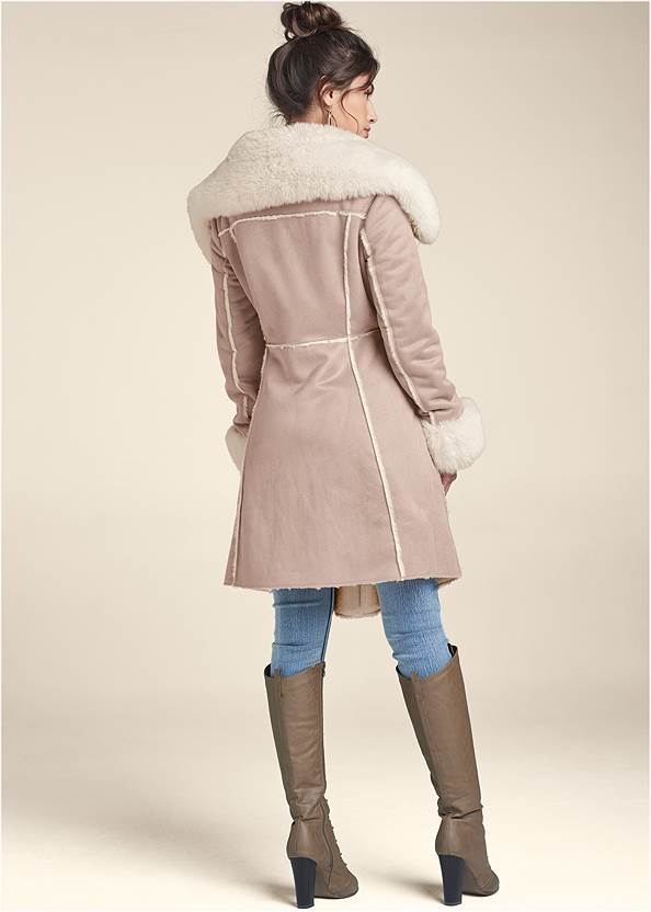 Faux-Suede-And-Fur Coat in Taupe & Off White | VENUS