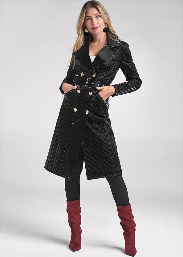 Full front view Quilted Buckle Detail Coat