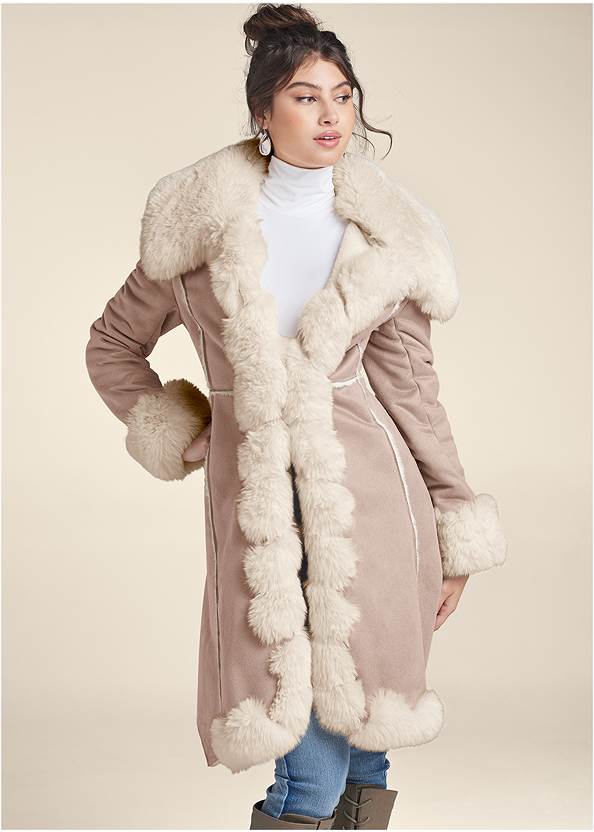 Faux Suede And Fur Coat In Taupe Off, How To Stop Faux Fur Coat From Shedding