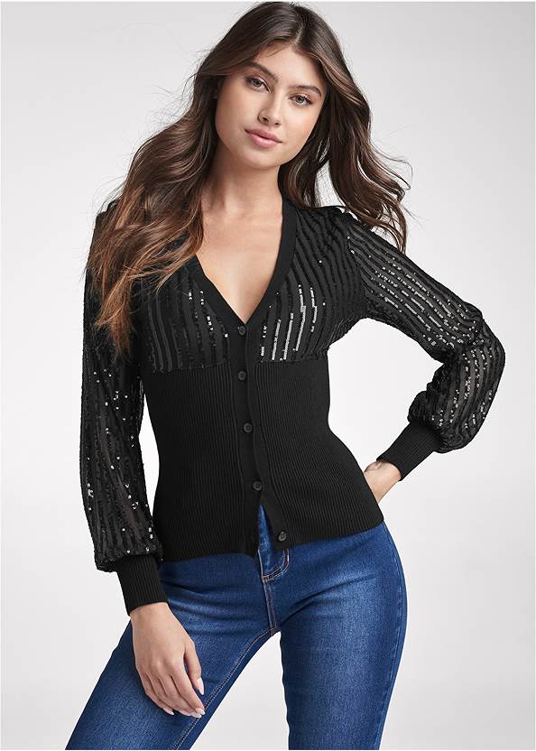 Cropped front view Sequin Cardigan
