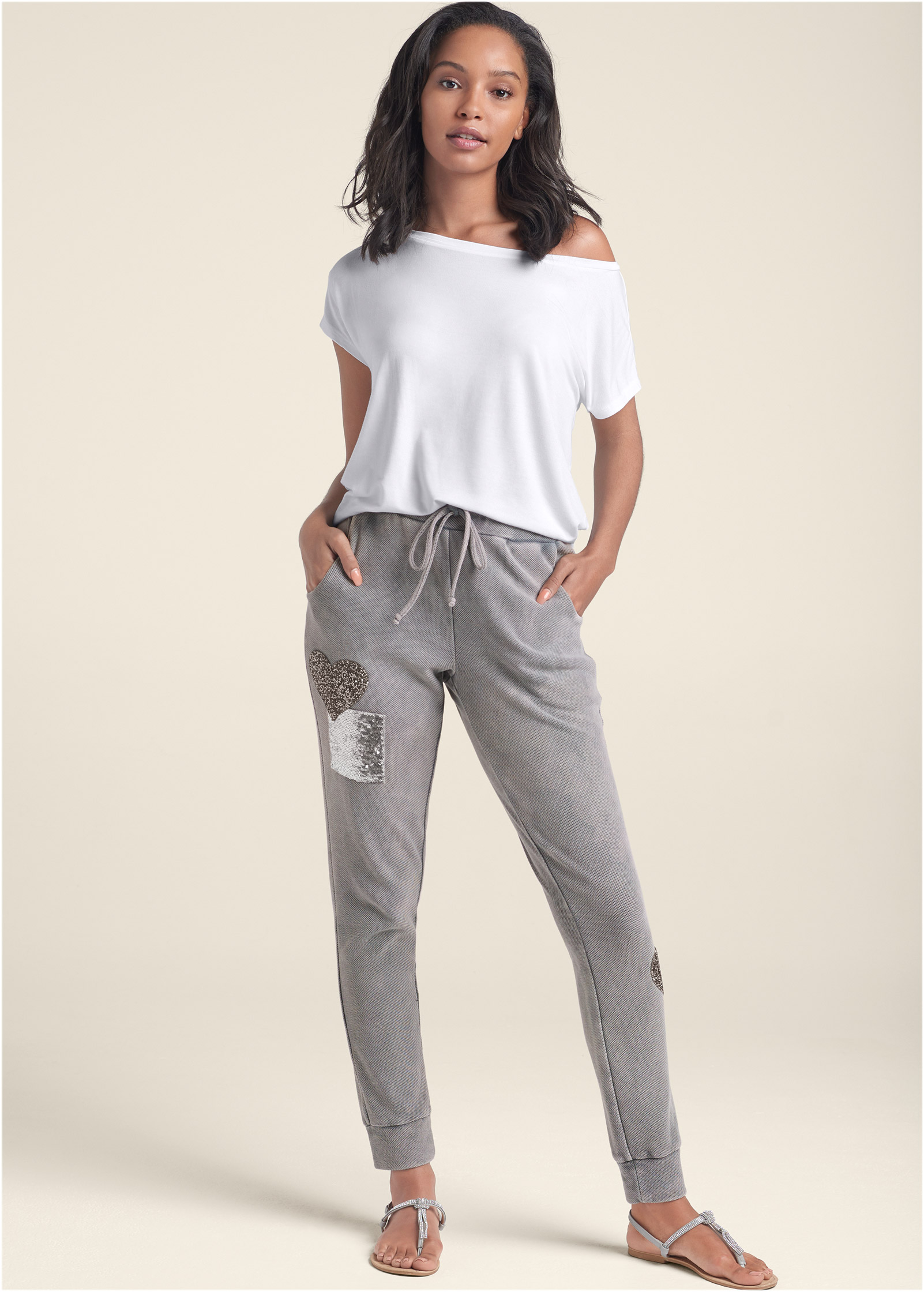 TEXTURED SPARKLE JOGGERS in Grey | VENUS