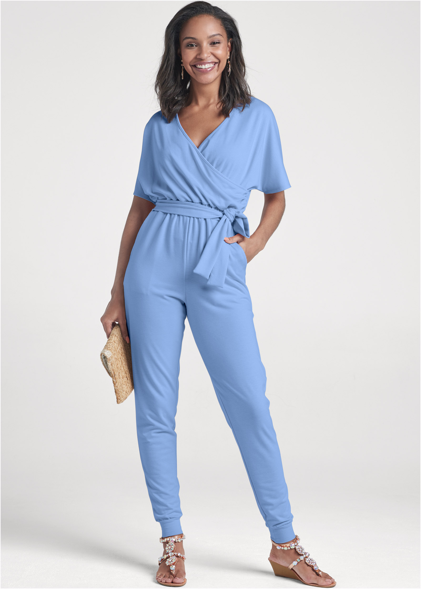 long sleeve jumpsuit blue