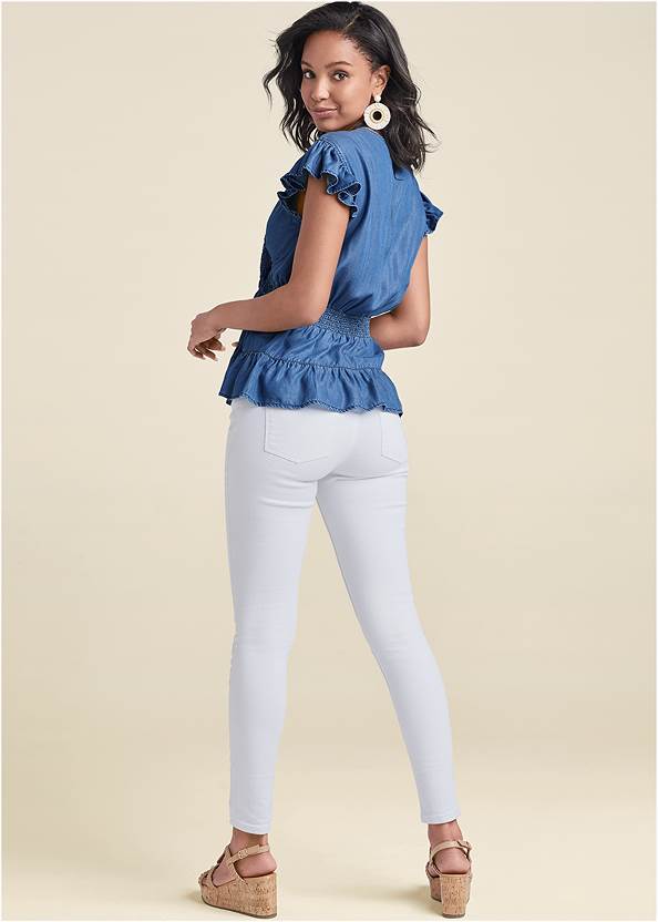 Back View Embroidered Chambray Top