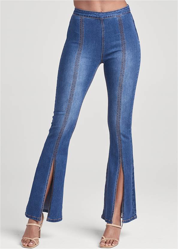 Cropped Front View Slit Detail Bootcut Jeans