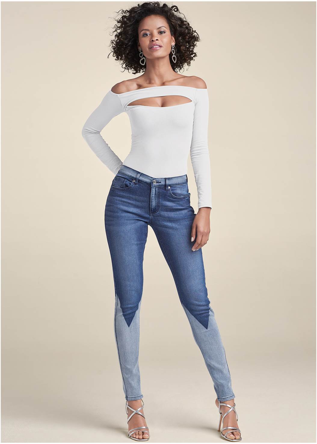 Laser Print Skinny Jeans in Denim Blue | VENUS