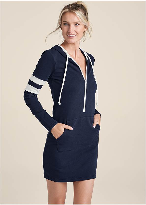 Front View Striped Zipper Front Dress