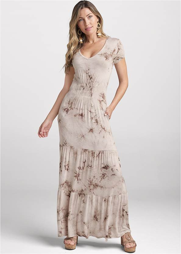 Full front view Tie-Dye Tiered Maxi Dress