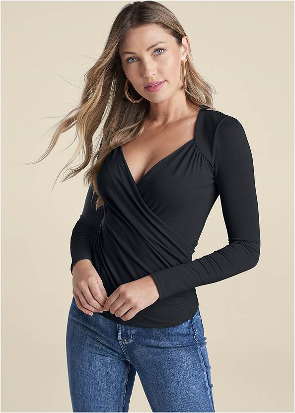 Cropped front view Surplice Neck Top