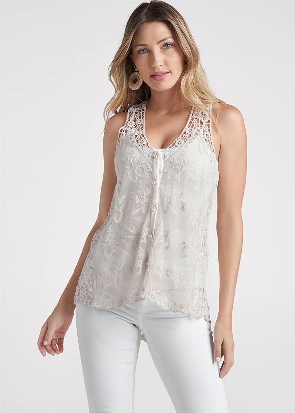 Sheer Lace Top,Basic Cami Two Pack,Casual Bootcut Jeans,Triangle Hem Jeans,Strappy Toe Loop Heels
