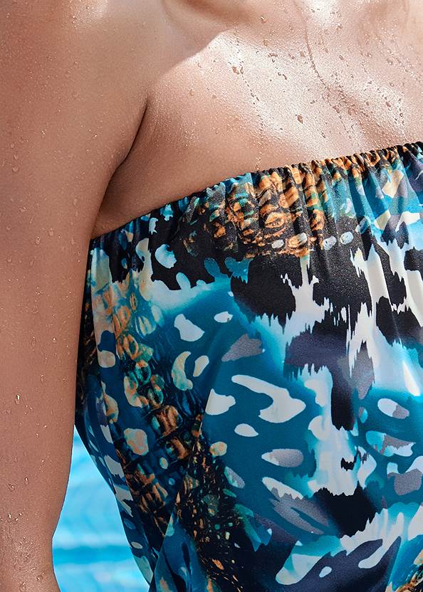 Plus Size Blouson Bandeau Tankini Top in Safari Splash | Bikini | VENUS
