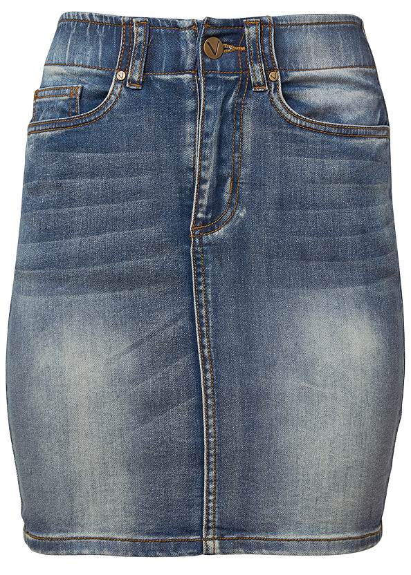 Alternate View Elastic Waistband Jean Mini Skirt