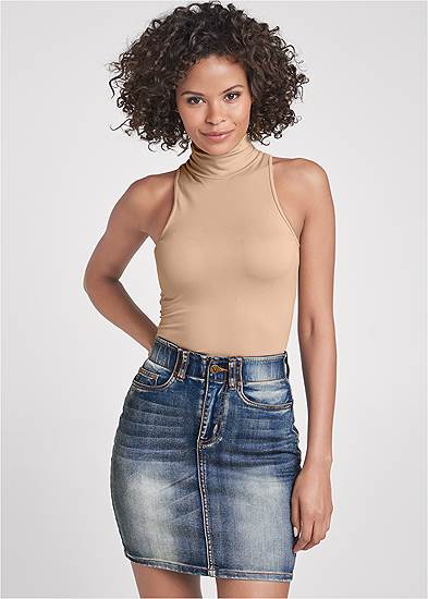 Plus Size Elastic Waistband Jean Mini Skirt