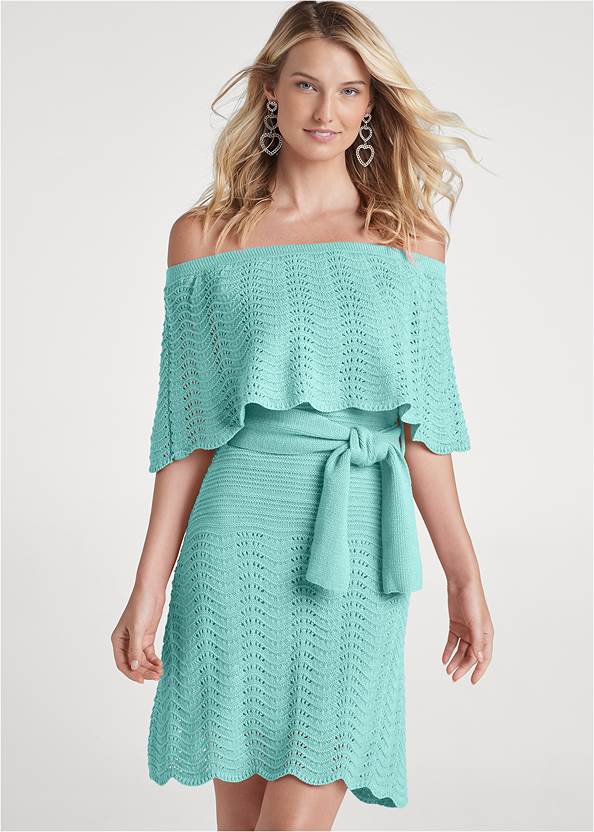 Cropped front view Off-The-Shoulder Sweater Dress