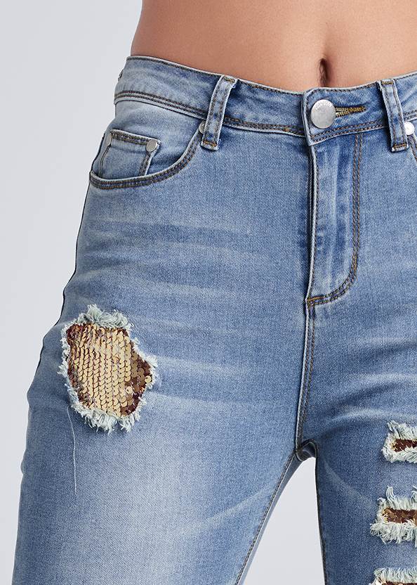 Distressed Sequin Jeans in Light Wash | VENUS
