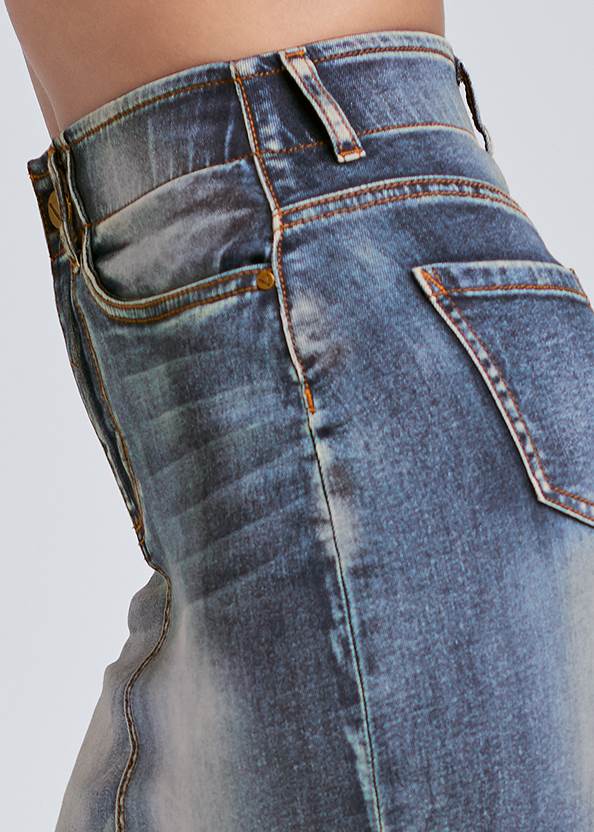 Detail side view Elastic Waistband Jean Mini Skirt