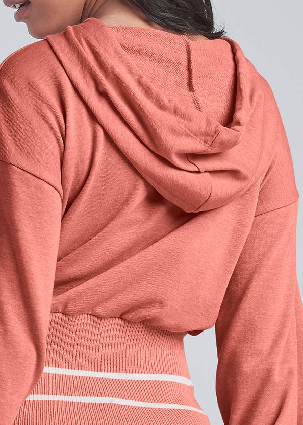 Striped Rib Hoodie in Coral & White | VENUS