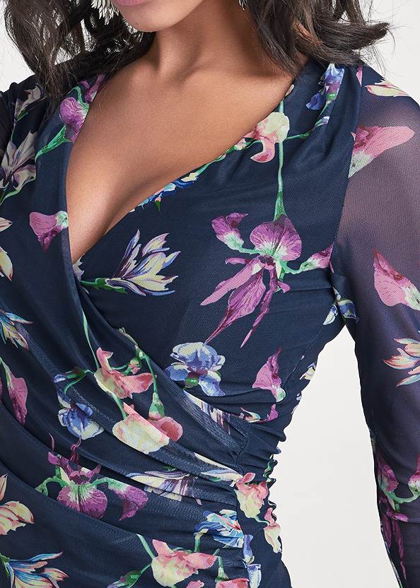Detail front view Bahamian Floral Mesh Top