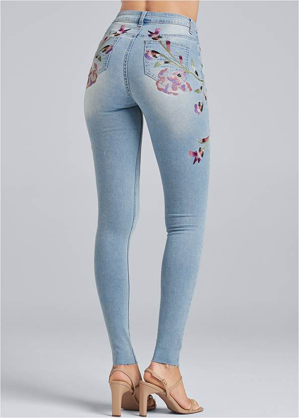 Waist down back view Floral Embroidered Jeans