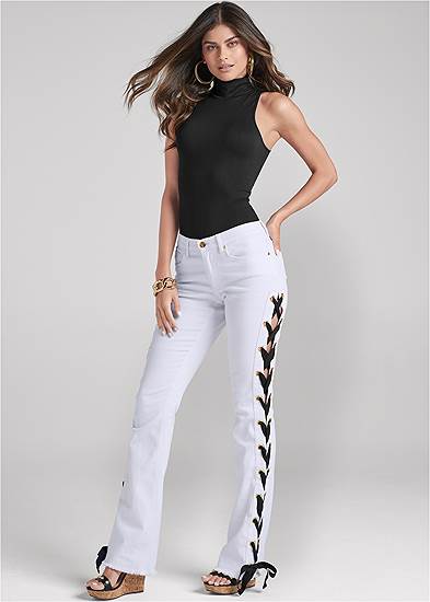 Lace-Up Straight Leg Jeans