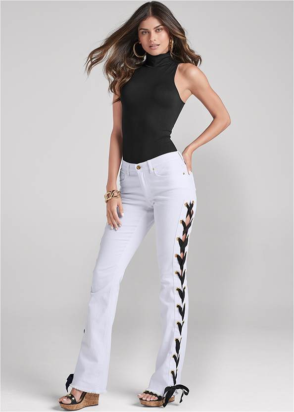 Front View Lace-Up Straight Leg Jeans