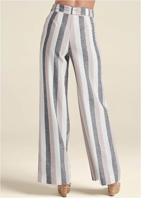 Alternate View Striped Wide Leg Linen Pants With Self Belt
