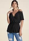 Cropped Front View Cold-Shoulder Lace Top