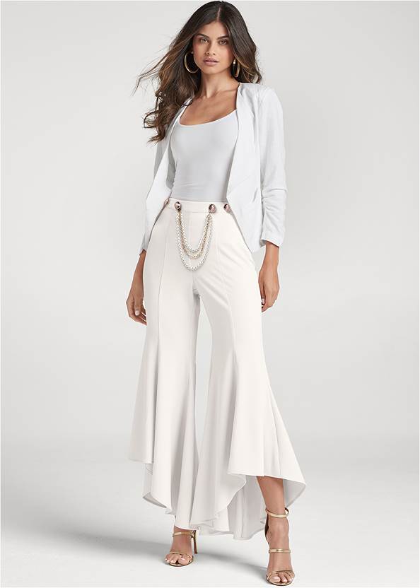 Ruffle Hem Pants With Removable Trim,Off-The-Shoulder Top,Waterfall Blazer,Basic Cami Two Pack,Glitter Chain Strap Top,Peep Toe Mules,High Heel Strappy Sandals,Ombre Chain Crossbody