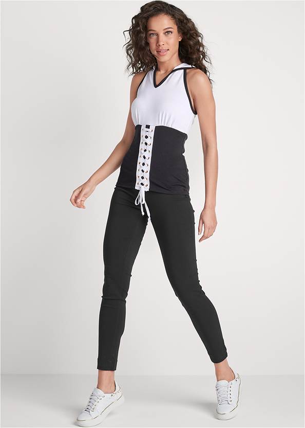 Full front view Lace-Up Corset Sweatshirt