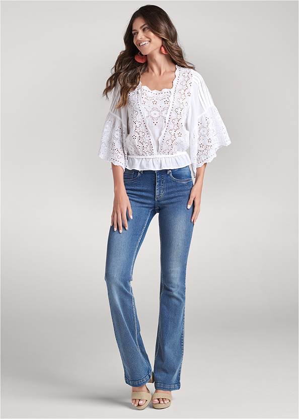 Front View Eyelet Bell Sleeve Top