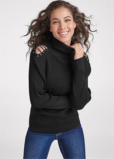 Lace-Up Shoulder Detail Sweater