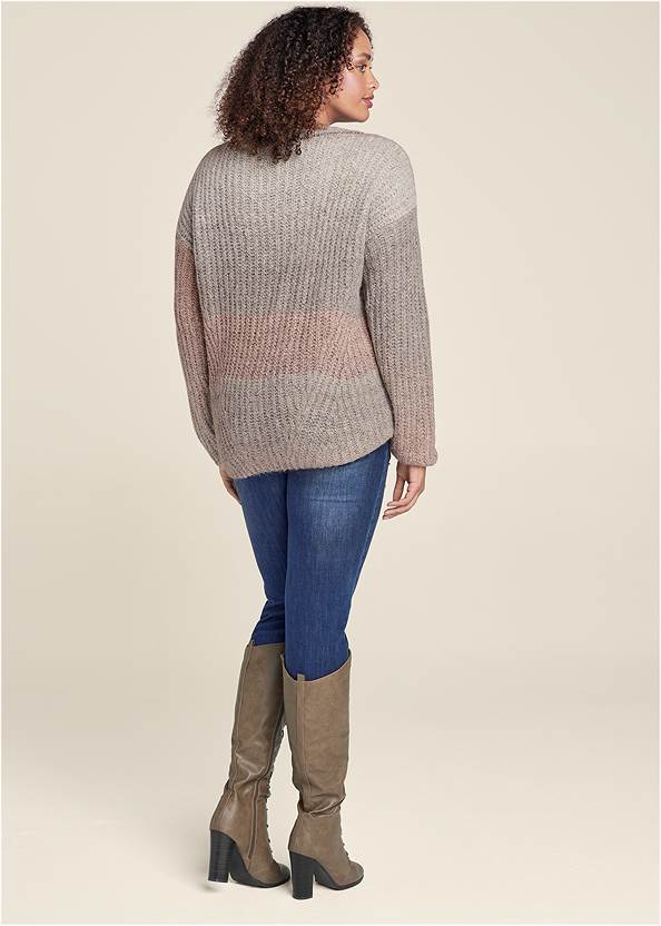BACK View Ombre Knit V-Neck Sweater