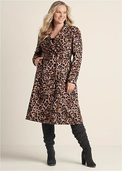 Plus Size Long Leopard Print Coat