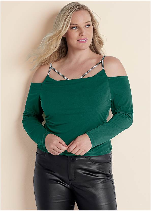 Front View Embellished Strappy Top