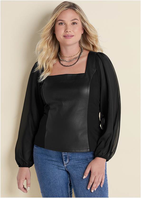 Alternate View Faux-Leather Mesh Top