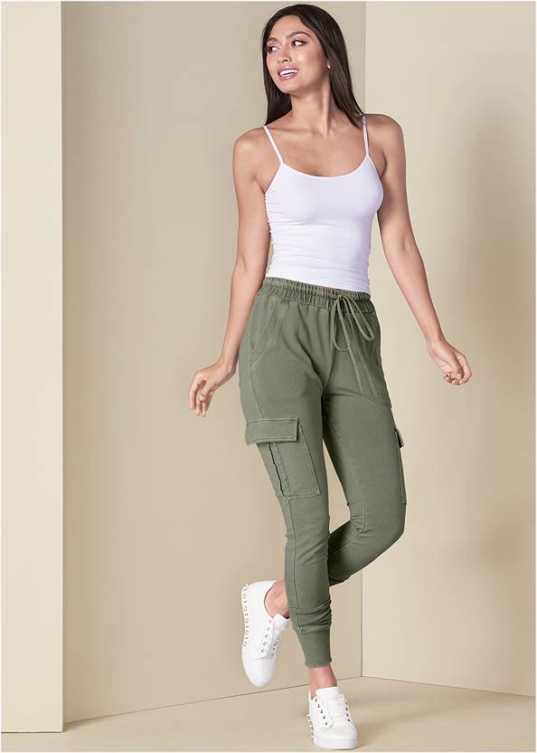 Cargo Lounge Joggers,Basic Cami Two Pack,Short Sleeve Crop Top,Jean Jacket,Square Neck Tank Top,Lace-Up Star Sneakers,Mixed Earring Set