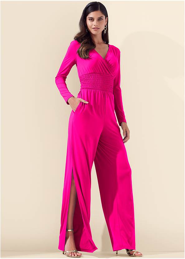 Front View Smocked Waist Jumpsuit
