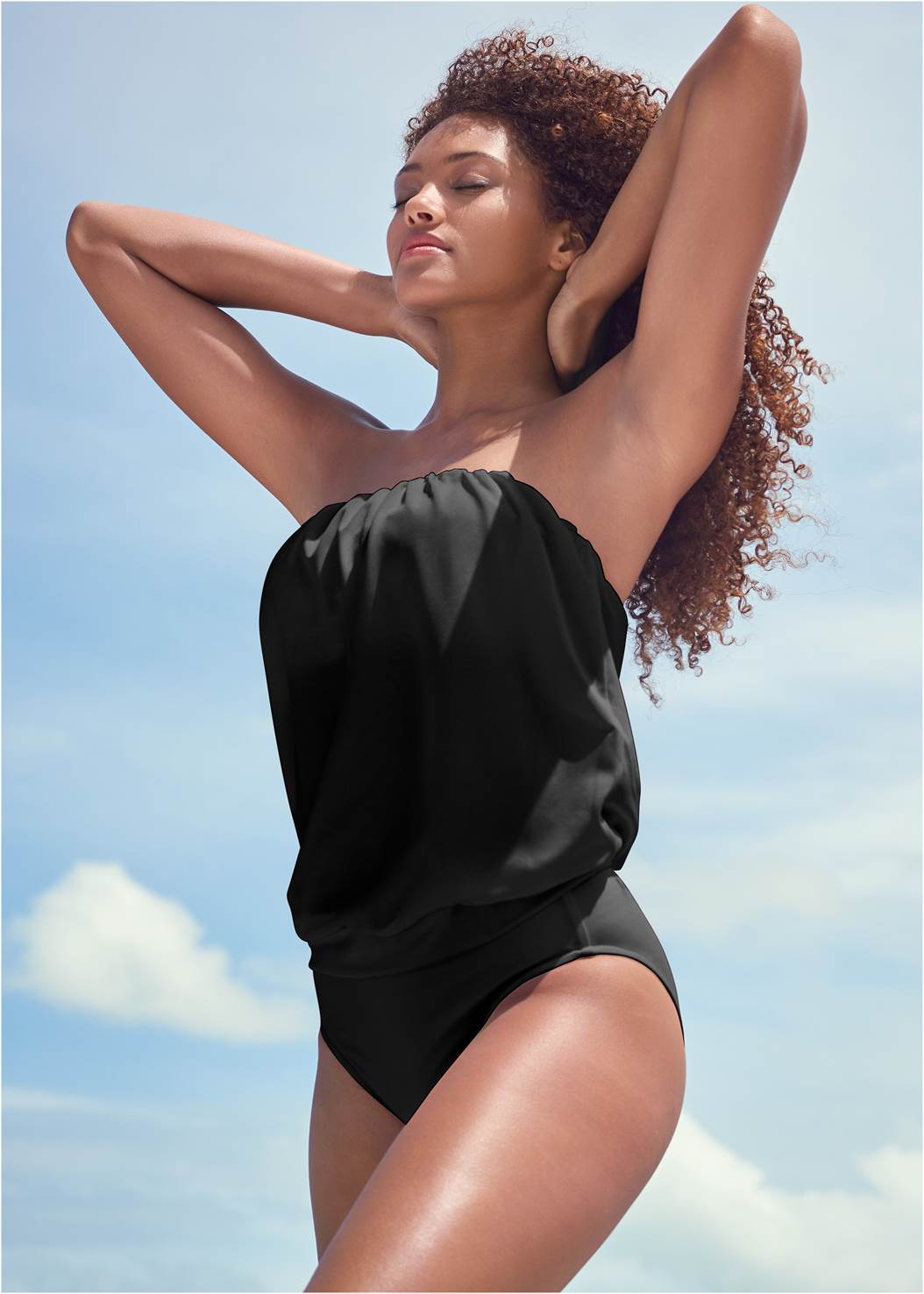 Blouson Bandeau Tankini Top in Black Beauty, Bikini