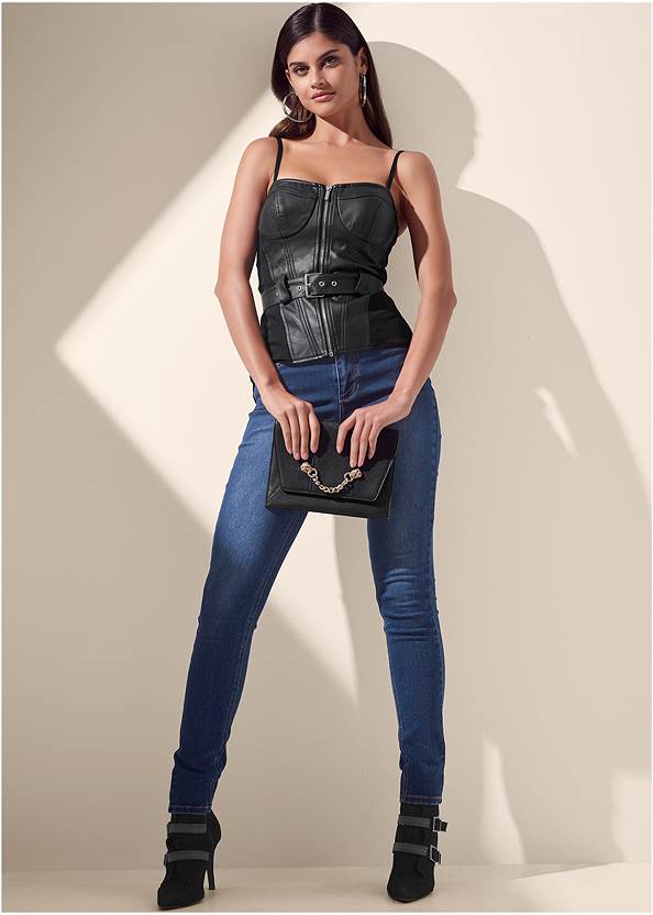 Full front view Faux-Leather Bustier Top