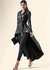 Front View High-Low Faux-Leather Trench Coat
