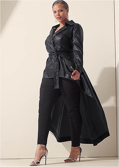 Plus Size High-Low Faux-Leather Trench Coat