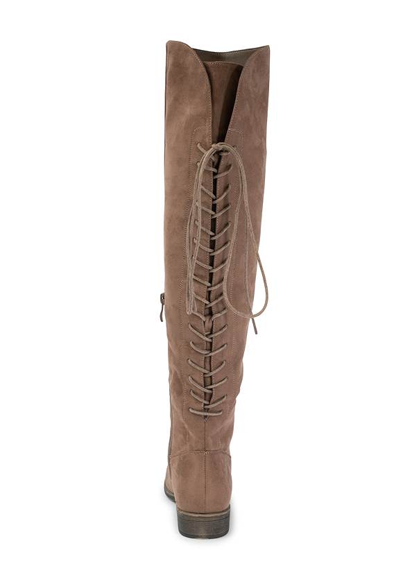 Back Lace-Up Flat Boots in Taupe | VENUS