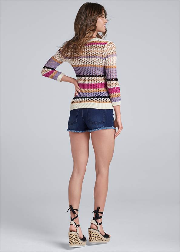 Full back view Open Knit Striped Sweater