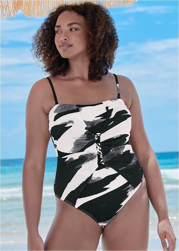 Slimming Bandeau One-Piece,Asymmetrical Cover-Up Dress