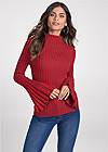 Front View Ribbed Bell Sleeve Sweater