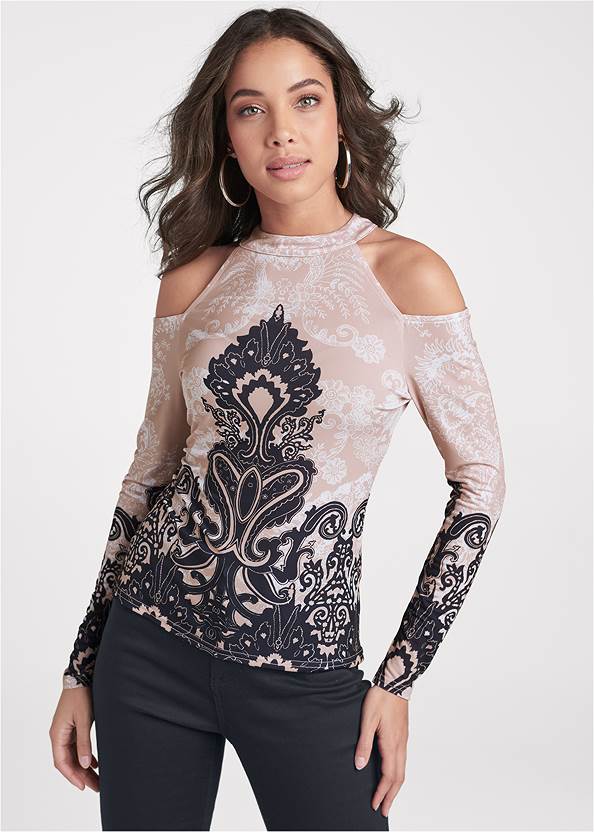 Cropped front view Paisley Cold-Shoulder Top